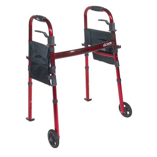 Drive Medical Portable Folding Travel Walker w/ 5" Wheels & Fold up Legs rtl10263kdr